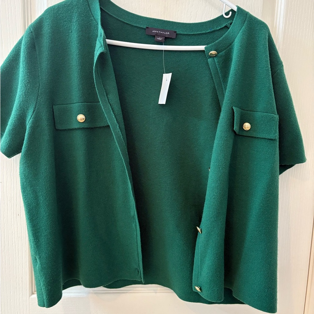 Ann Taylor Forest Green Button-Down Shirt - Picture 2 of 4